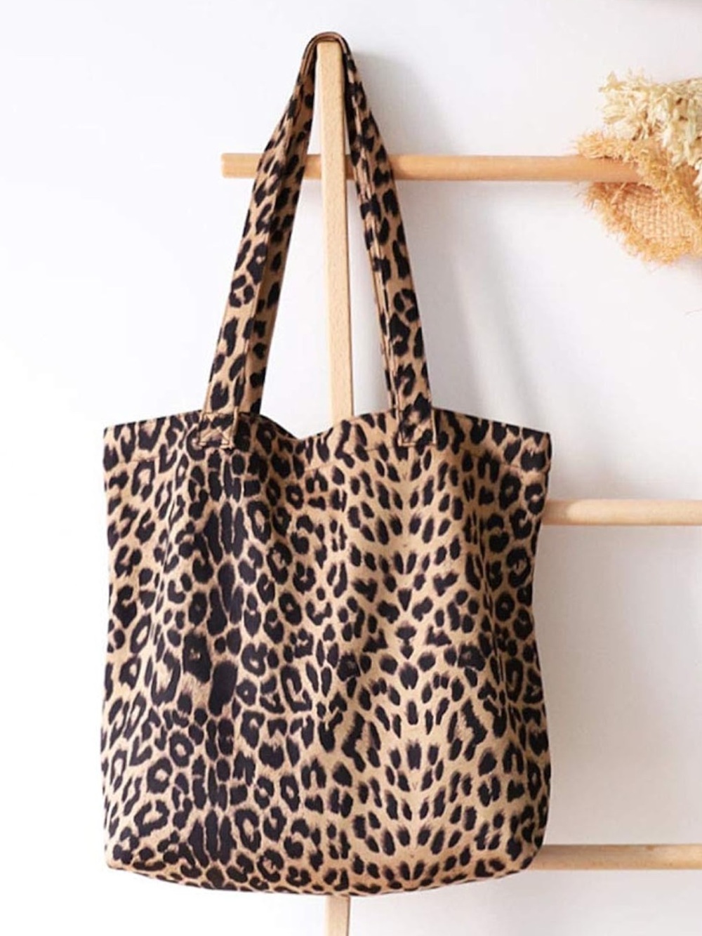 Leopard Print Tote Bag - Brown/Black